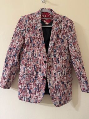 Boy's Multicolor Tweed Blazer in Red, Blue & Cream